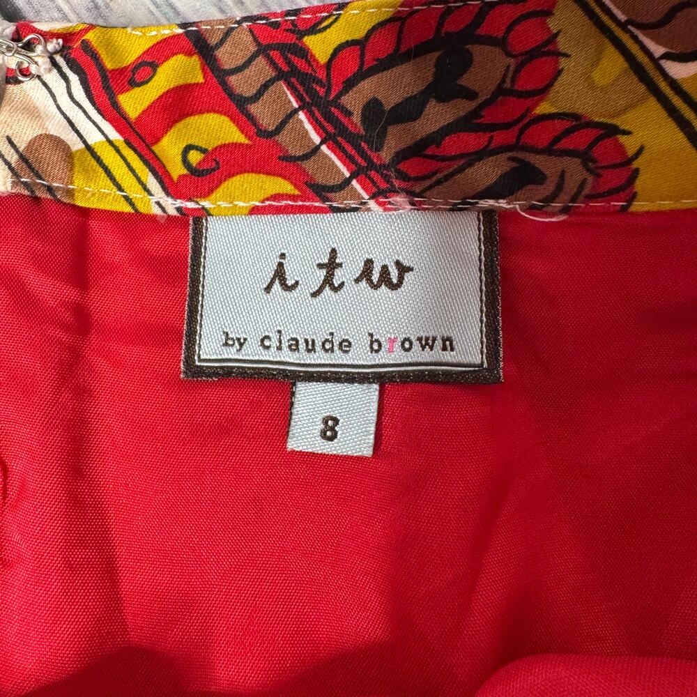 Itw by Claude Brown A-Line Skirt Size 8 Multicolor Abstract Print Cotton Stretch - Picture 2 of 7